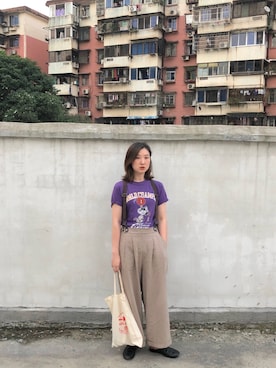 「VINTAGE（ヴィンテージ）のアイテム（エコバッグ/サブバッグ）」を使った、FINGERSさん（レディース・160cm）の夏コーディネート