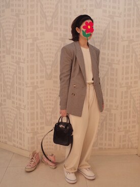 「日系极简」｜「アイテム（スウェット）」を使った、FINGERSさん（レディース・160cm）の秋コーディネート
