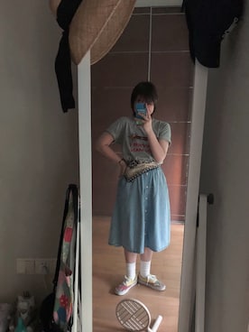 「休闲」｜「アイテム（スリッポン）」を使った、FINGERSさん（レディース・160cm）の夏コーディネート