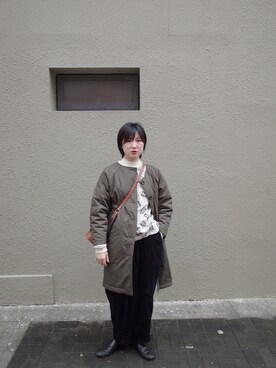 「日系极简」｜「アイテム（ノーカラージャケット）」を使った、FINGERSさん（レディース・160cm）の冬コーディネート