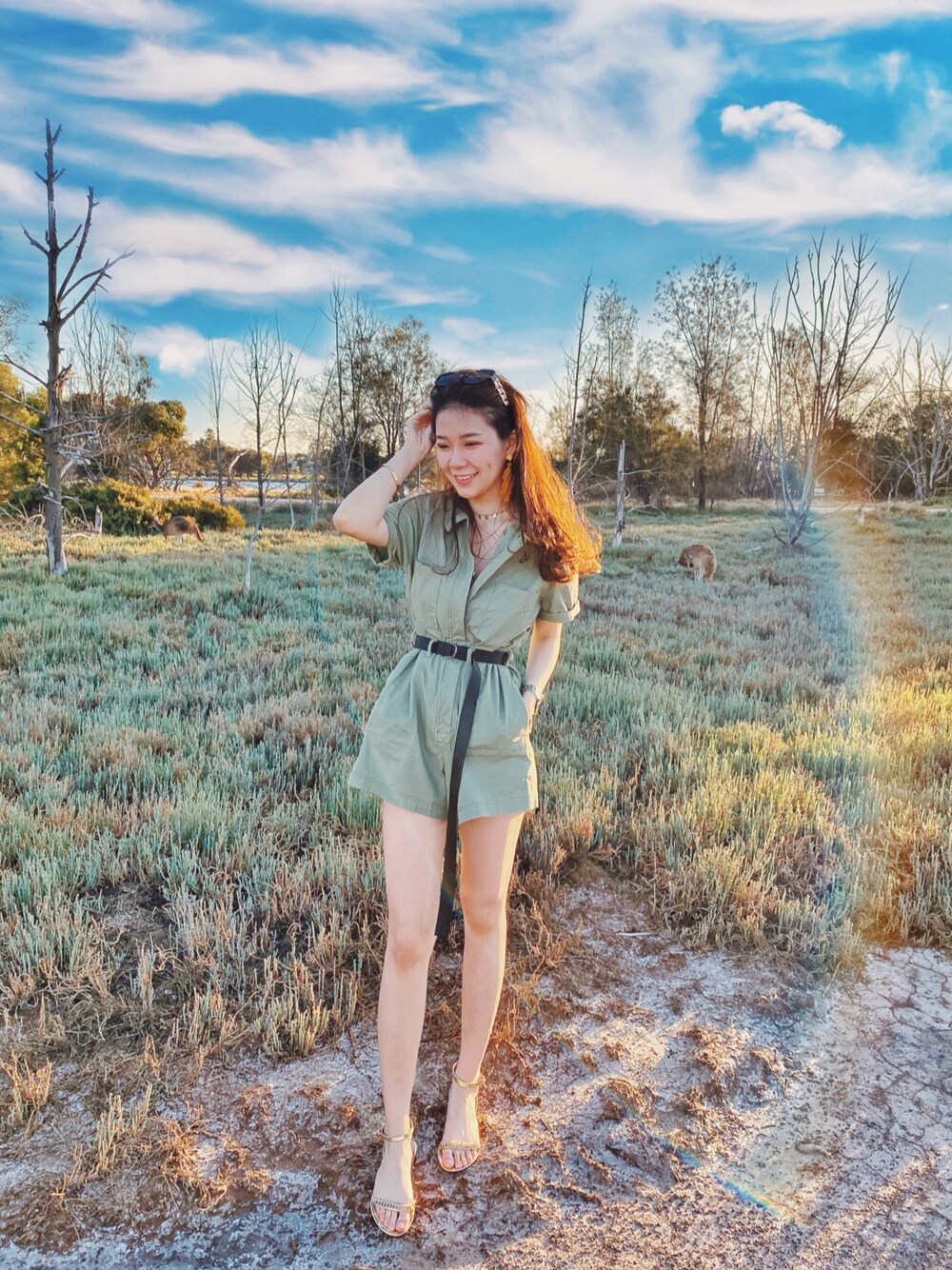 「green、jumpsuit、Safari、overall、VINTAGE、girl、90’s、summer、Safari style」｜「Targetのアイテム（つなぎ/オールインワン、グリーン系）」を使った、yolevrinさん（レディース・157cm）の冬コーディネートの1枚目の写真