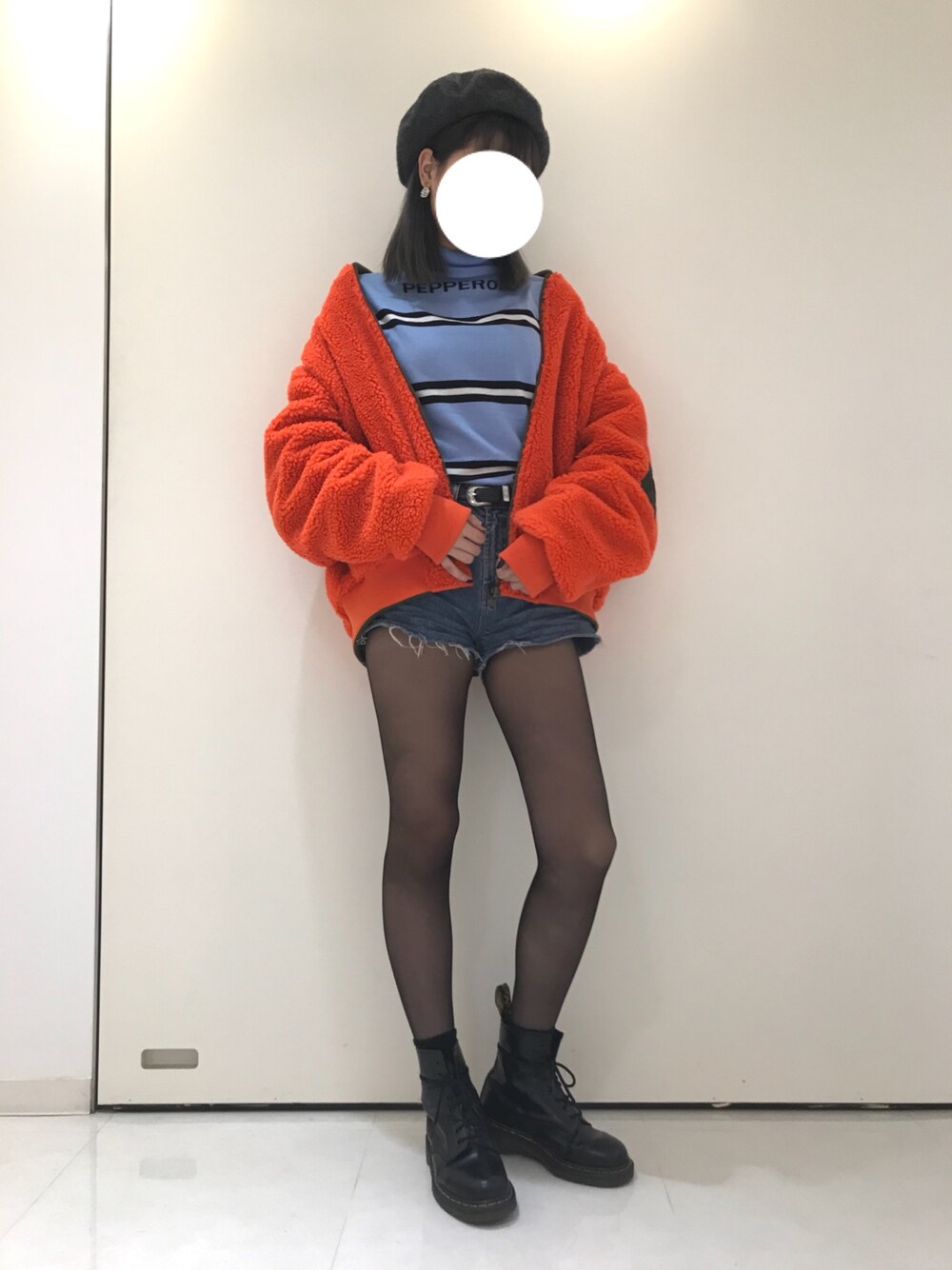 「MA-1、リバーシブル、EXO、WEGO、ベレー帽」｜「pepperoniのアイテム（ニット/セーター、ブルー系）」を使った、ㅁㅅㅌ さん（レディース・170cm）の冬コーディネートの1枚目の写真