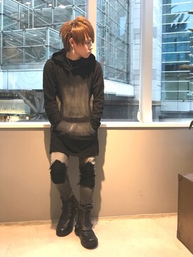 「プルオーバーパーカー」｜「アイテム（ブーツ）」を使った、Sさん（メンズ・160cm）の夏コーディネート