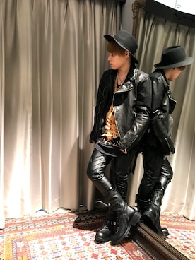 「KMRii」｜「アイテム（ライダースジャケット）」を使った、Sさん（メンズ・160cm）の秋コーディネート