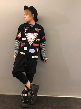 「Guess（ゲス）のアイテム」を使った、Sさん（メンズ・160cm）の秋コーディネート