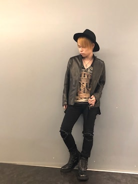 「ROYAL FLASH（ロイヤルフラッシュ）のアイテム（ライダースジャケット）」を使った、Sさん（メンズ・160cm）の秋コーディネート