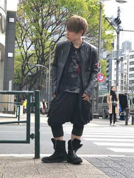 「KMRii」｜「アイテム（ライダースジャケット）」を使った、Sさん（メンズ・160cm）の春コーディネート