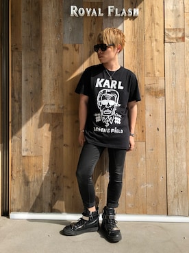 「ROYAL FLASH（ロイヤルフラッシュ）のアイテム（トップス）」を使った、Sさん（メンズ・160cm）の夏コーディネート