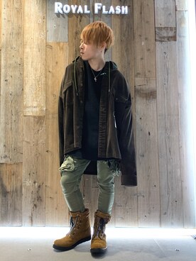 「ISAMU KATAYAMA BACKLASH（イサムカタヤマバックラッシュ）のアイテム（ブーツ）」を使った、Sさん（メンズ・160cm）の秋コーディネート