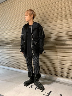 「RICK OWENS」｜「アイテム（ブルゾン）」を使った、Sさん（メンズ・160cm）の秋コーディネート