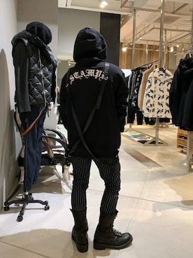 「ISAMU KATAYAMA BACKLASH（イサムカタヤマバックラッシュ）のアイテム（ブーツ）」を使った、Sさん（メンズ・160cm）の秋コーディネート