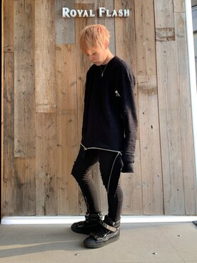 「JOHN LAWRENCE SULLIVAN（ジョンローレンスサリバン）のアイテム（スウェット）」を使った、Sさん（メンズ・160cm）の冬コーディネート