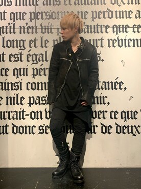 「KMRii」｜「アイテム（ライダースジャケット）」を使った、Sさん（メンズ・160cm）の冬コーディネート