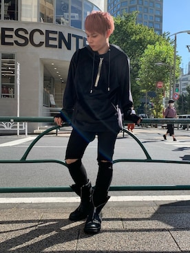 「RICK OWENS」｜「アイテム（パーカー）」を使った、Sさん（メンズ・160cm）の秋コーディネート