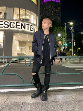 「RICK OWENS」｜「アイテム（MA-1）」を使った、Sさん（メンズ・160cm）の秋コーディネート