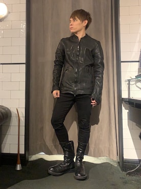 「ISAMU KATAYAMA BACKLASH（イサムカタヤマバックラッシュ）のアイテム（ライダースジャケット）」を使った、Sさん（メンズ・160cm）の春コーディネート