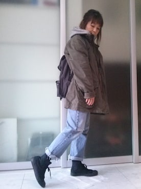 「SEE BY CHLOE（シーバイクロエ）のJOY RIDER BACKPACK（背包/双肩背包、グレー系）」を使った、Atsu さん（レディース・157cm）の冬コーディネート