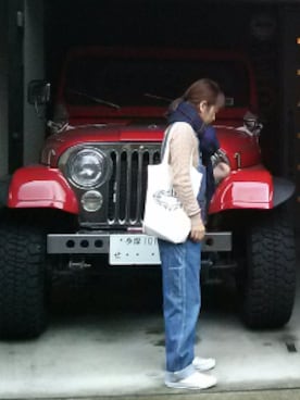 「Big John（ビッグジョン）のアイテム（背带裤、ブルー系）」を使った、Atsu さん（レディース・157cm）の冬コーディネート