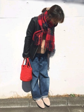 「Levi's（リーバイス）のアイテム（牛仔裤、ブルー系）」を使った、Atsu さん（レディース・157cm）の冬コーディネート