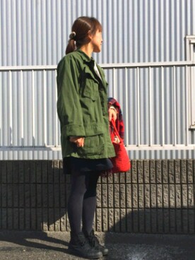 「used のアイテム（军装外套、グリーン系）」を使った、Atsu さん（レディース・157cm）の冬コーディネート
