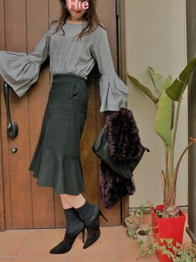 「ソックス」｜「アイテム（スリッポン）」を使った、Rieさん（レディース・168cm）の春コーディネート