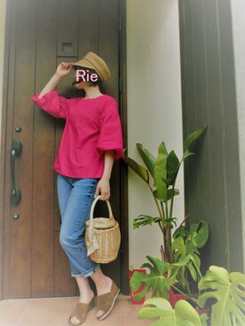 「袖ボリューム」｜「アイテム（キャップ）」を使った、Rieさん（レディース・168cm）の春コーディネート