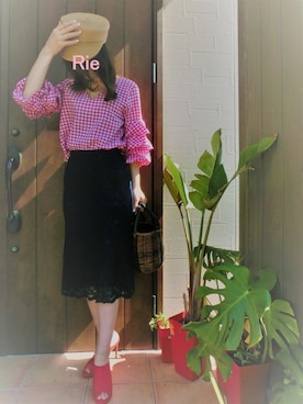 「袖ボリューム」｜「アイテム（キャップ）」を使った、Rieさん（レディース・168cm）の夏コーディネート
