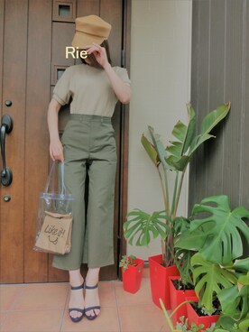 「UNIQLO（ユニクロ）のワッフルクルーネックT（5分袖）（Tシャツ/カットソー）」を使った、Rieさん（レディース・168cm）の夏コーディネート