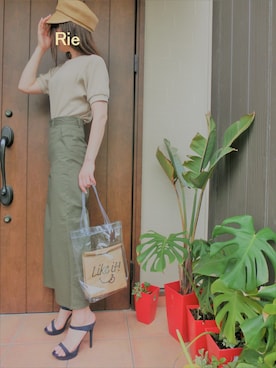 「UNIQLO（ユニクロ）のワッフルクルーネックT（5分袖）（Tシャツ/カットソー）」を使った、Rieさん（レディース・168cm）の夏コーディネート