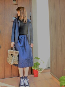 「UNIQLO（ユニクロ）のUVカットリブノースリーブセーター（ニット/セーター）」を使った、Rieさん（レディース・168cm）の秋コーディネート