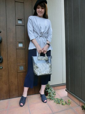 「プリーツ」｜「アイテム（ハンチング/ベレー帽）」を使った、Rieさん（レディース・168cm）の春コーディネート