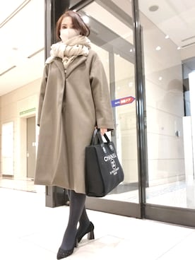 「モカ」｜「アイテム（ノーカラーコート）」を使った、Rieさん（レディース・168cm）の冬コーディネート
