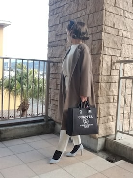 「アイテム（ノーカラーコート）」を使った、Rieさん（レディース・168cm・40代）の冬コーディネート