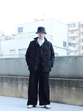 「MYne（マイン）のアイテム（キャップ）」を使った、daichi satohさん（メンズ・181cm）の冬コーディネート