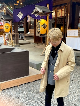 「tk.TAKEO KIKUCHI（ティーケータケオキクチ）のアイテム（トレンチコート）」を使った、momonosukeさん（メンズ・165cm）の冬コーディネート
