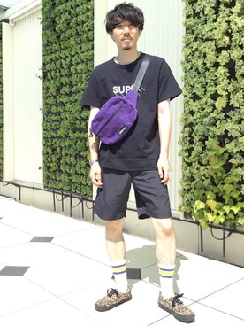 「Gramicci（グラミチ）のアイテム（バッグ）」を使った、田中洋輝さん（メンズ・178cm）の夏コーディネート