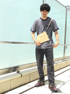 「Gramicci（グラミチ）のアイテム（バッグ）」を使った、田中洋輝さん（メンズ・178cm）の夏コーディネート