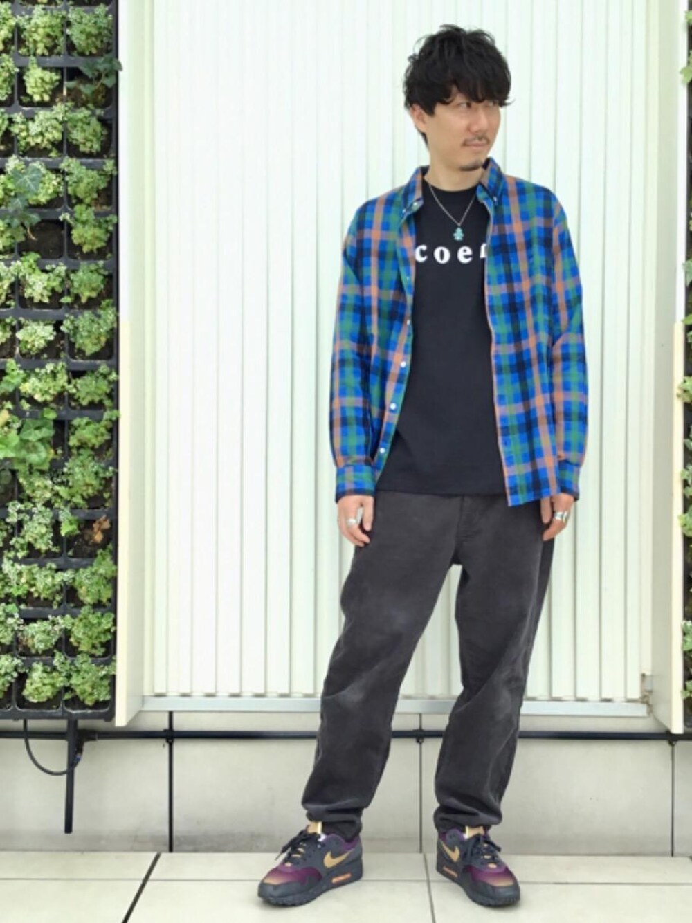 田中洋輝さんの「ウインターリネンチェックボタンダウンネルシャツ（coen）」を使ったコーディネート