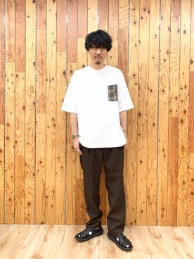 「KANGOL（カンゴール）のアイテム（Tシャツ/カットソー）」を使った、田中洋輝さん（メンズ・177cm）の夏コーディネート