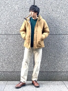 「coen（コーエン）のアイテム（ダウンジャケット/コート）」を使った、田中洋輝さん（メンズ・177cm）の秋コーディネート