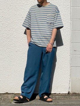 coen｜田中洋輝使用「coen（TCマルチボーダーTシャツ）」的時尚穿搭