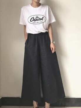 「HOMEMADEのアイテム」を使った、石田奈良さん（レディース・167cm）の夏コーディネート