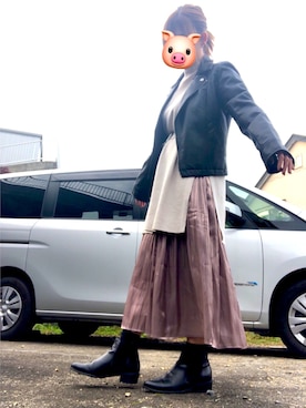 「one after another NICE CLAUP（ワンアフターアナザーナイスクラップ）のアイテム（ライダースジャケット）」を使った、mii☺︎さん（レディース・153cm）の秋コーディネート