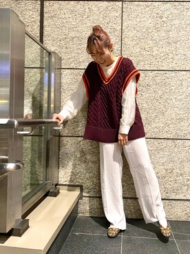 「ROSE BUD（ローズバッド）のアイテム（ベスト、レッド系）」を使った、rionaさん（レディース・162cm）の夏コーディネート