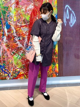 「BEAMS BOY（ビームスボーイ）のBEAMS BOY / コットン タイプライター ベースボール シャツ（シャツ/ブラウス、グレー系）」を使った、rionaさん（レディース・162cm）の夏コーディネート