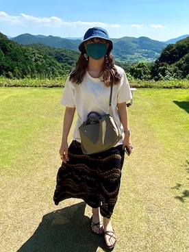 「FRUIT OF THE LOOM（フルーツオブザルーム）のアイテム（ハット、ブルー系）」を使った、rionaさん（レディース・162cm）の夏コーディネート