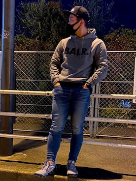 「BALR.（ボーラー）のアイテム（帽子）」を使った、shinさん（メンズ・168cm）の冬コーディネート