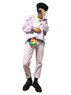 「アイテム（デニムジャケット、ピンク系）」を使った、toshiki75さん（メンズ・172cm）の春コーディネート