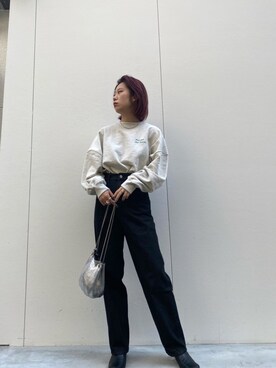 「巾着バッグ」｜「アイテム（ブーティ）」を使った、wwgmikiさん（レディース・158cm）の秋コーディネート