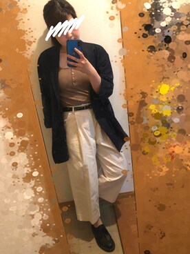 「仕事着」｜「アイテム（ダウンジャケット/コート）」を使った、あべちゃんさん（レディース・159cm）の春コーディネート
